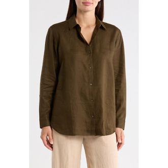 Eileen Fisher Classic Collar Organic Linen Long Button-Up Shirt in Branch at Nordstrom Rack, Size Xx-Small