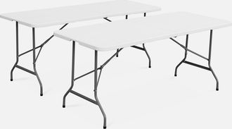 Sweeek Sweeek - Mesas Plegables Port&aacute;tiles Para Eventos, Set De 2, Fiesta 180cm X2, Blanco, 180x69.5x73.5 Cm