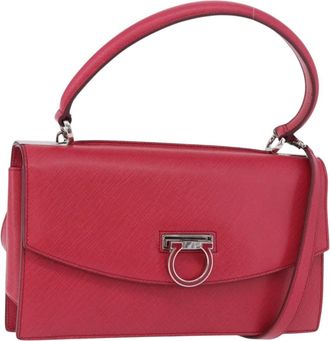 Ferragamo Gancini Convertible Top Handle Saffiano Leather Pink Leather Handbag (Pre-Owned)