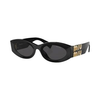 Miu Miu Sunglasses, female, Black, Size: 54 MM Black Oval Sunglasses with Gold Detail