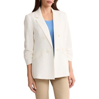 Jones New York Scrunch Sleeve Faux Double Breasted Linen Jacket in Natural White at Nordstrom, Size X-Large P