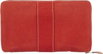 Herm&egrave;s Red Color Canvas Long Wallet (Bi-Fold) (Pre-Owned)