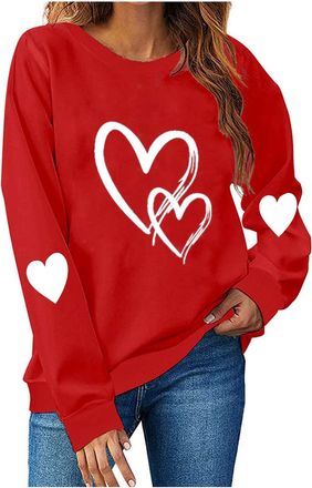 Generic Long Sleeve Gym Tops Women Tshirts Women UK Ladies Going Out Tops Tops for Women UK Basic Tops Women Red Long Sleeve Top Women Valentines Day Heart Lo