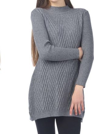 Papillon Chevron Design Mock Neck Knit Sweater Dress In Grey