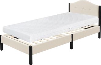 ML Design Ml-design Cama Tapizada Individual 90x200 Cm Con Colch&oacute;n 16cm, Estructura Con Cabecero Y Somier Robusto De L&aacute;minas Con Armaz&oacute;n De Acero Y Tejido De Li
