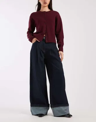 Asos Jeans a pieghe con risvolto color indaco slavato-Blu