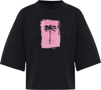 Palm Angels Camiseta de Algod&oacute;n Estampada - Tops - Mujer - Negro - XS