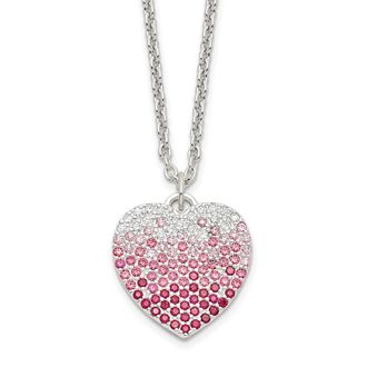 Diamond2Deal Sterling Silver Pink, Red & Clear Cubic Zirconia Heart Pendant Necklace 18