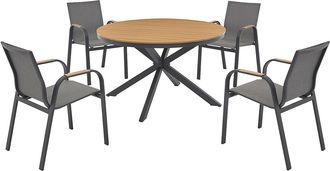 Vente-Unique Comedor de jard&iacute;n de aluminio: mesa redonda D.125 cm y 4 sillones - Antracita y natural claro - ZEYVA de MYLIA