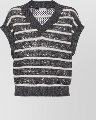 Brunello Cucinelli top linen metallic stripes