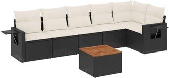 vidaXL Vidaxl - Set De Comedor De Jard&iacute;n 7 Pzas Y Cojines Rat&aacute;n Sint&eacute;tico Negro