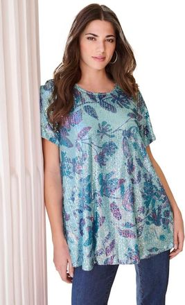 Roaman's Sequined Swing Tee in Ice Blue Watercolor at Nordstrom, Size 24