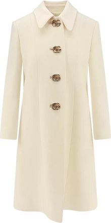 Gucci Wol Natt&eacute; Jas met Double G Knopen - Dames - Mantel - Wit - M - Wol - Jassen