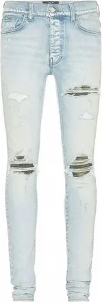 Amiri Mens Mx1 Camo Patch Jeans In Light Indigo