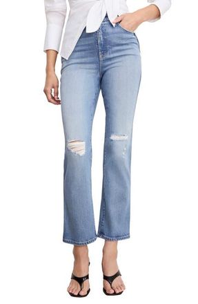 Good American Soft-Tech Good Curve Ripped High Waist Ankle Straight Leg Jeans in Indigo1072 at Nordstrom, Size 6