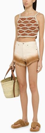 Alanui Womens Bright Hues Denim Shorts - Ivory Cotton - Size 27 (Waist)