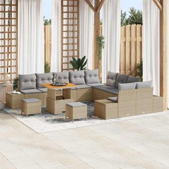 vidaXL Vidaxl - Conjunto De Sof&aacute; De Jard&iacute;n Con Coj&iacute;n 13 Pcs Beige, Gris Claro