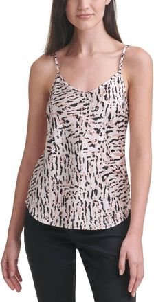 Calvin Klein Printed Charmeuse V Neck Tank Top In Rose Quartz