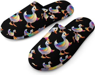 Generic Duck Colorful Glitter Flannel Mens Slip-on Slippers Winter Warm House Shoes with Rubber Sole for Home Hotel