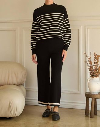 Skies Are Blue Clothing Eleanor Stripe Crewneck Sweater In Black
