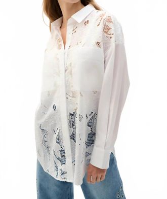 Joseph Ribkoff Cotton Floral Lace Boxy Blouse In White