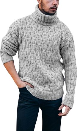 Generic Mens Turtleneck Jumper Long Sleeve Roll Neck Top for Men Basic T-Shirt Lightweight Turtle Neck Sweater Pullover Mens Slim Fit Jumper XL Grey