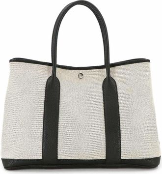 Herm&egrave;s Black Ecru Negonda Leather Handbag Tote Bag (Pre-Owned)