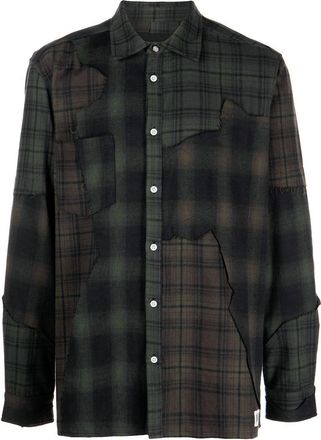 Mostly Heard Rarely Seen plaid-check patchwork shirt - men - Cotton - M - Brown