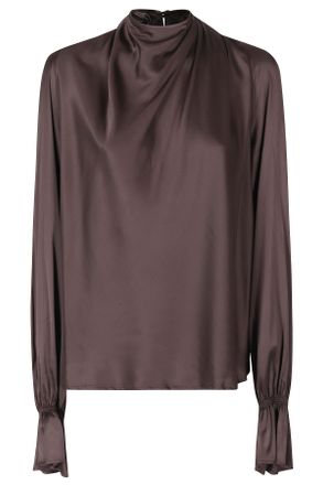 Raquel Diniz Chocolate Moona LS Draped Waterfall Viscose Blouse