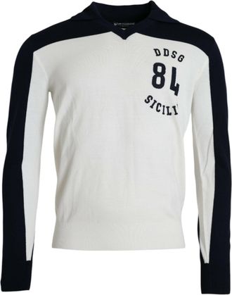 Dolce & Gabbana White Black SICILIA Henley Shirt Pullover Mens Sweater