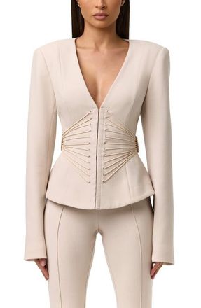 Naked Wardrobe Suiting Corset Blazer in Melange Beige at Nordstrom, Size X-Large