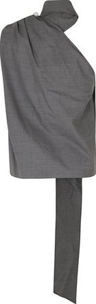 Giuseppe Di Morabito Grey Rhinestone Asymmetrical One-Shoulder Wool Top