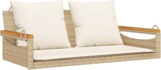 vidaXL Banco columpio con cojines ratán sintético beige 109x62x40 cm Vidaxl