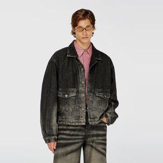 Diesel Trucker jacket in dirty-effect denim - Denim Jackets - Man - Black