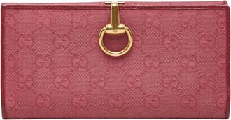 Gucci Pink Red Color Canvas Leather Long Wallet (Bi-Fold) (Pre-Owned)