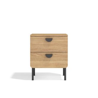 HERDASA Mesita de noche 2 cajones roble dorado 55x40x34 cm