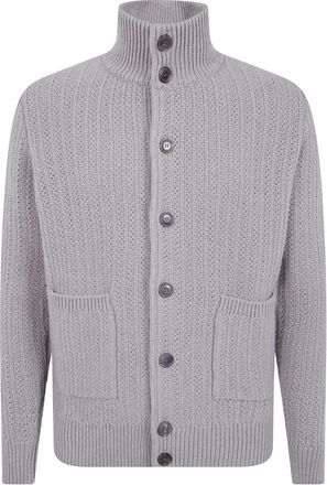 FILIPPO DE LAURENTIIS Turtle Neck Cardigan Sweater - Heren - Vesten - Grijs - XL - Wol - Truien & Vesten