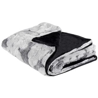 Beliani Manta De Poli&eacute;ster Gris Claro 150 X 200 Cm Colcha Patr&oacute;n Floral Pelo Suave Kosi