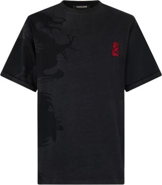 Roberto Cavalli Draken Monogram Katoenen T-Shirt - Heren - T-shirts - Zwart - M - Katoen - Tops