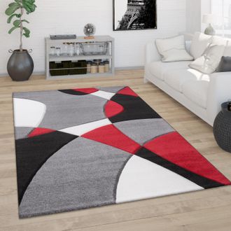 Paco Home Paco Home - Alfombra Sal&oacute;n Pelo Corto Moderna Efecto 3d Perfil Contorneado Motivo Abstracto 120x170 Cm, Rojo