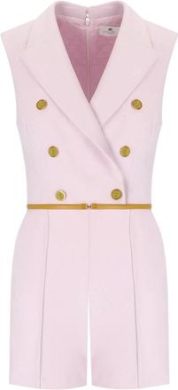 Elisabetta Franchi Jumpsuits & Playsuits, Dames, Roze, M, Polyester, Curry Roze Korte Jumpsuit met Knopen