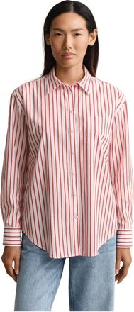GANT Overhemden, Dames, Rood, S, Katoen, Gestreepte Poplin Overhemd