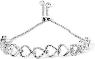 House of Brilliance 925 Sterling Silver 1/10 Cttw Diamond Heart Link Bolo Bracelet