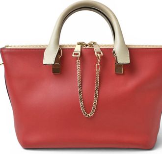 Chlo&eacute; Beige Red Color Leather Handbag Tote Bag (Pre-Owned)