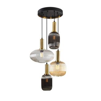 Netlighting Norma 4 Light Cluster Pendant Black Brass 3 Crystal Tones E27