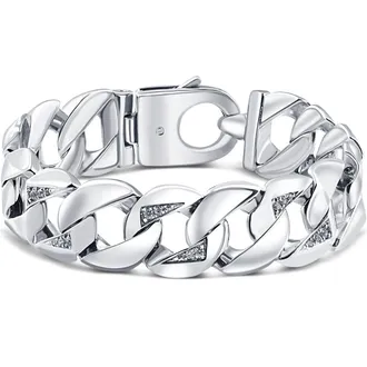 Pompeii3 Mens 14k Gold (147gram) or Platinum (276gram) 20mm Diamond Bracelet 9