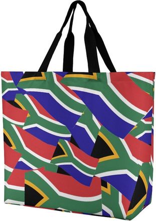 Generic Waving South African Flag Tote Bag Reusable Grocery Shopping Bags Large Travel One Shoulder Handbag for Picnic Work