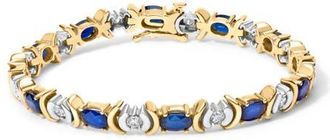 House of Brilliance 14K Gold 1.0 Ct Diamond & 6 1/2 Cttw Sapphire Link Bracelet in Yellow at Nordstrom