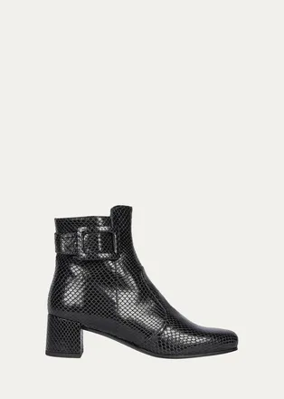 Roger Vivier Tres Vivier 45MM Snakeskin-Embossed Leather Ankle Boots