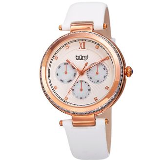 B&uuml;rgi Quartz White Dial White Leather Ladies Watch BUR182WT